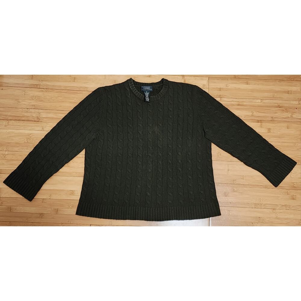 Lauren Ralph Lauren Wool Knit Sweater Women Size XL Green Cashmere Angora Rabbit